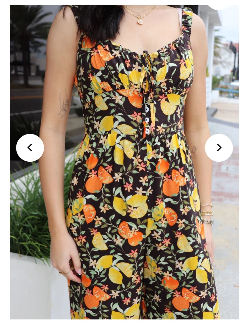 Sadie & Sage Black Jumpsuit with Orange & Yellow Floral Print - Picture 4 of 8